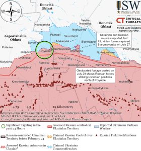 Mapa ukrajinského postupu a ruských opevnění ve směru na Melitopol. Zdroj: ISW