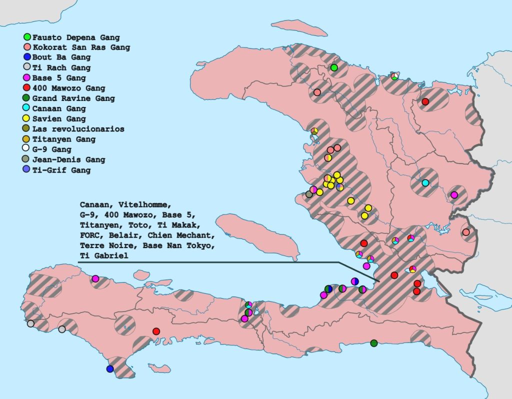 Aktivita gangů na Haiti v letech 2023-2024 | Grafika ACLED/Wikimedia Commons